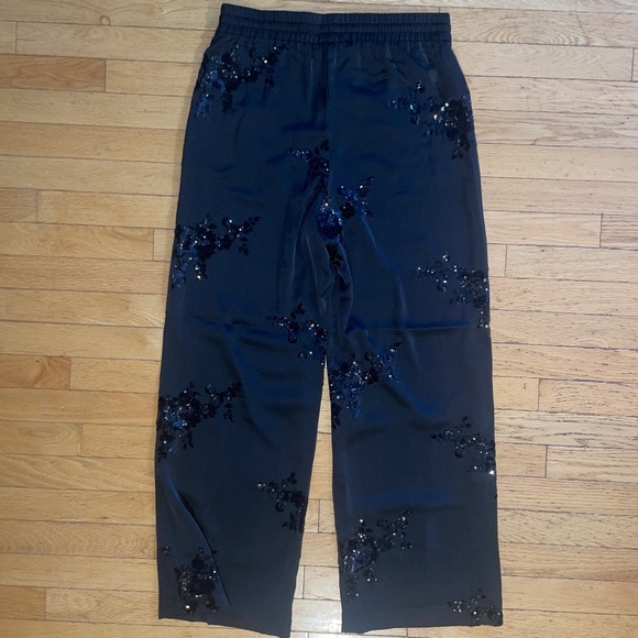 Brand New Rachel Zoe Black Satin Sequin Embellished Wide Leg Trousers - Picture 8 of 13